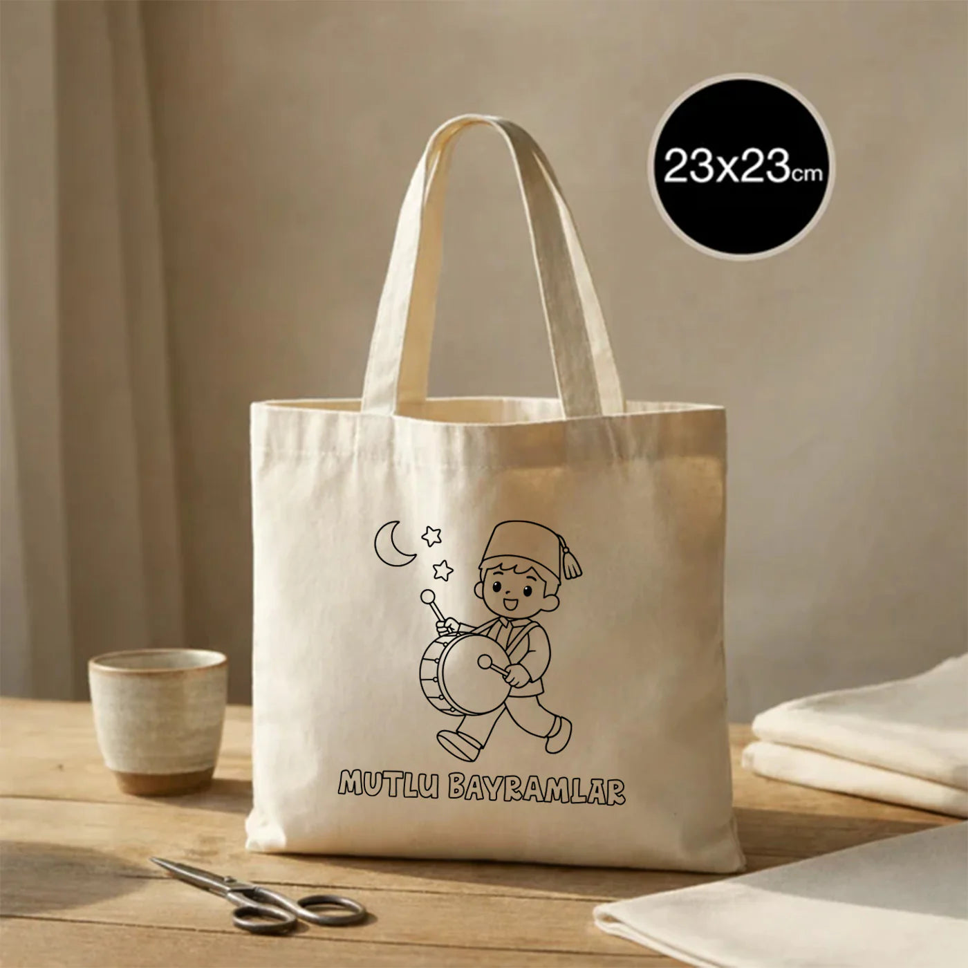 Boyanabilir Ramazan Bayramı Ham Bez Çanta | 23x23 cm