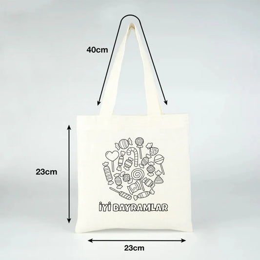 Boyanabilir Ramazan Bayramı Ham Bez Çanta | 23x23 cm - detay görünüm