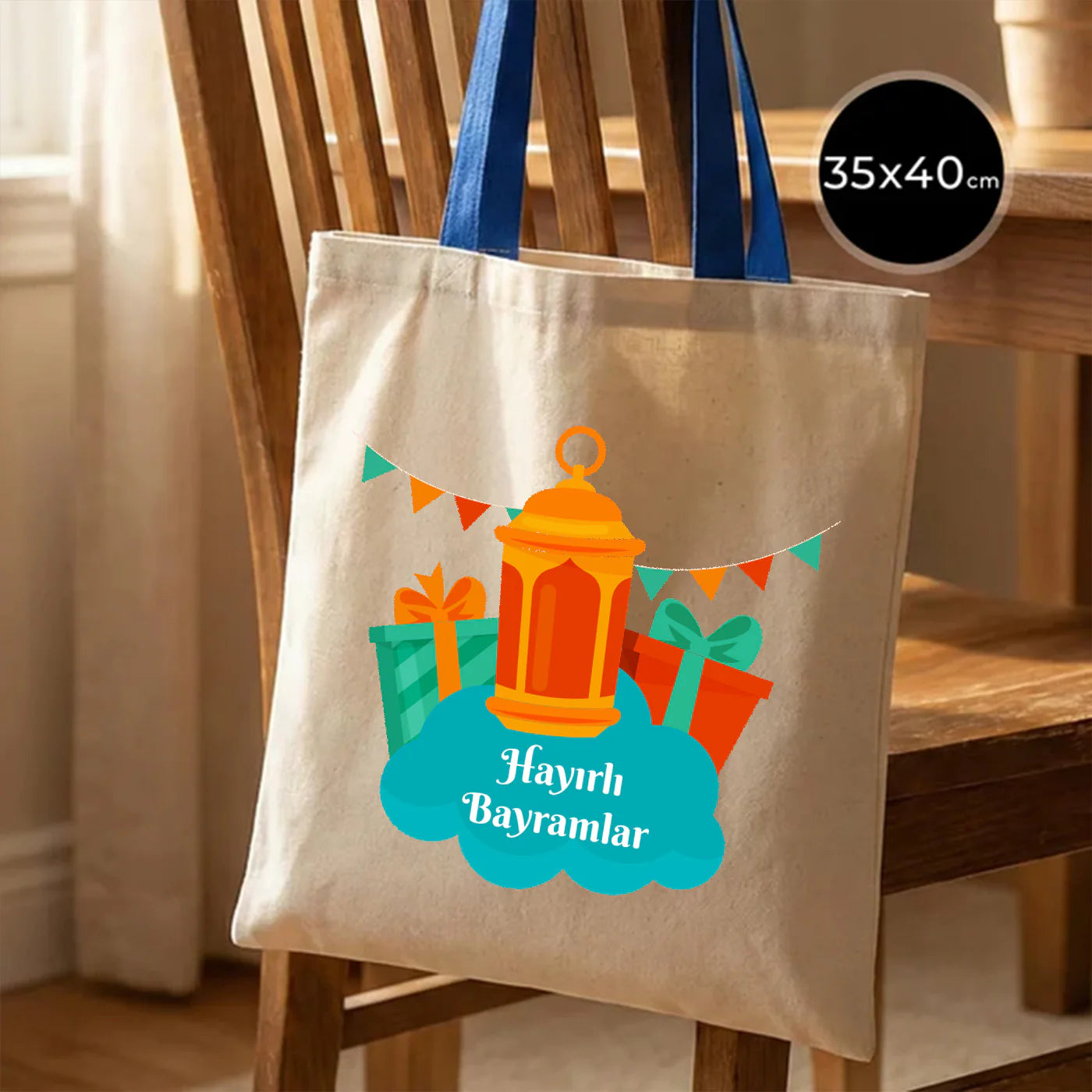 35x40 cm Saks Mavi Kulp Ham Bez Çanta Baskılı - Bayram Çantası