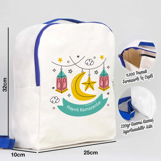 25x32x10 cm Saks Mavi Renk VIP Kanvas Sırt Modeli - Bayram Çantası - detay görünüm