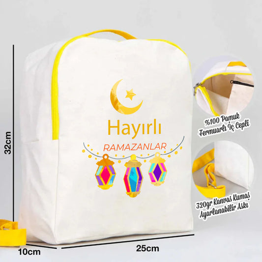 25x32x10 cm Sarı Renk VIP Kanvas Sırt Modeli - Bayram Çantası - detay görünüm