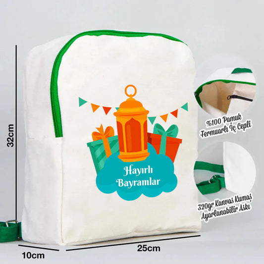 25x32x10 cm Yeşil Renk VIP Kanvas Sırt Modeli - Bayram Çantası - detay görünüm