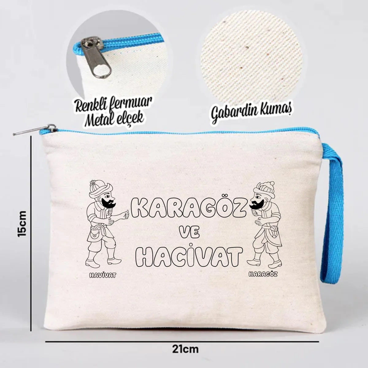 Boyanabilir 21x15 cm Turkuaz Fermuar Clutch - Bayram Cüzdanı - detay görünüm