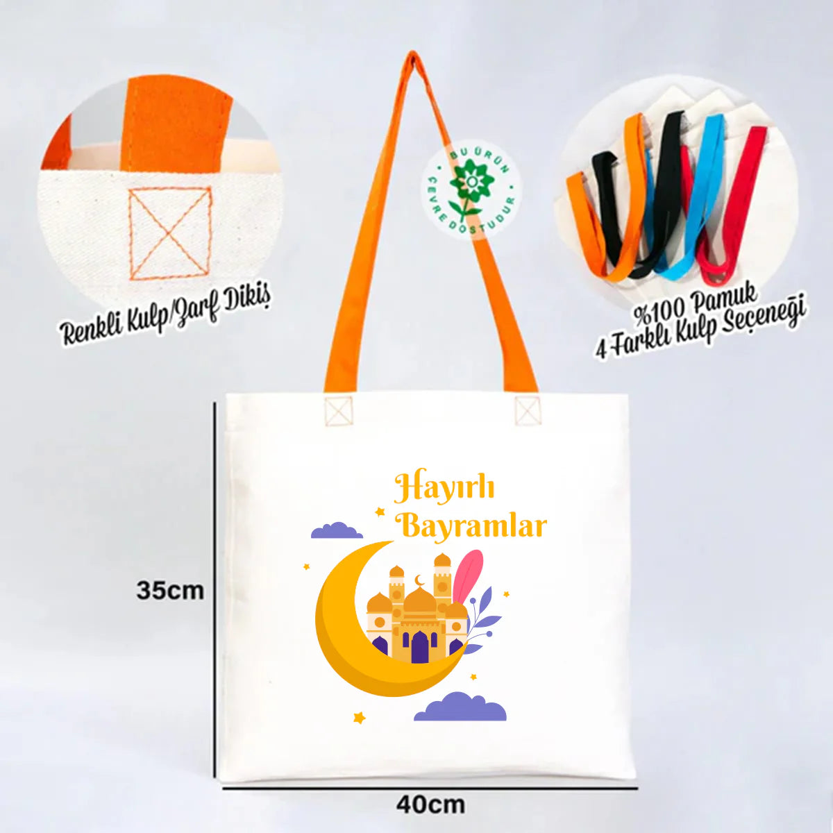 40x35 cm Gabardin Turuncu Kulp Çanta - Bayram Çantası - detay görünüm