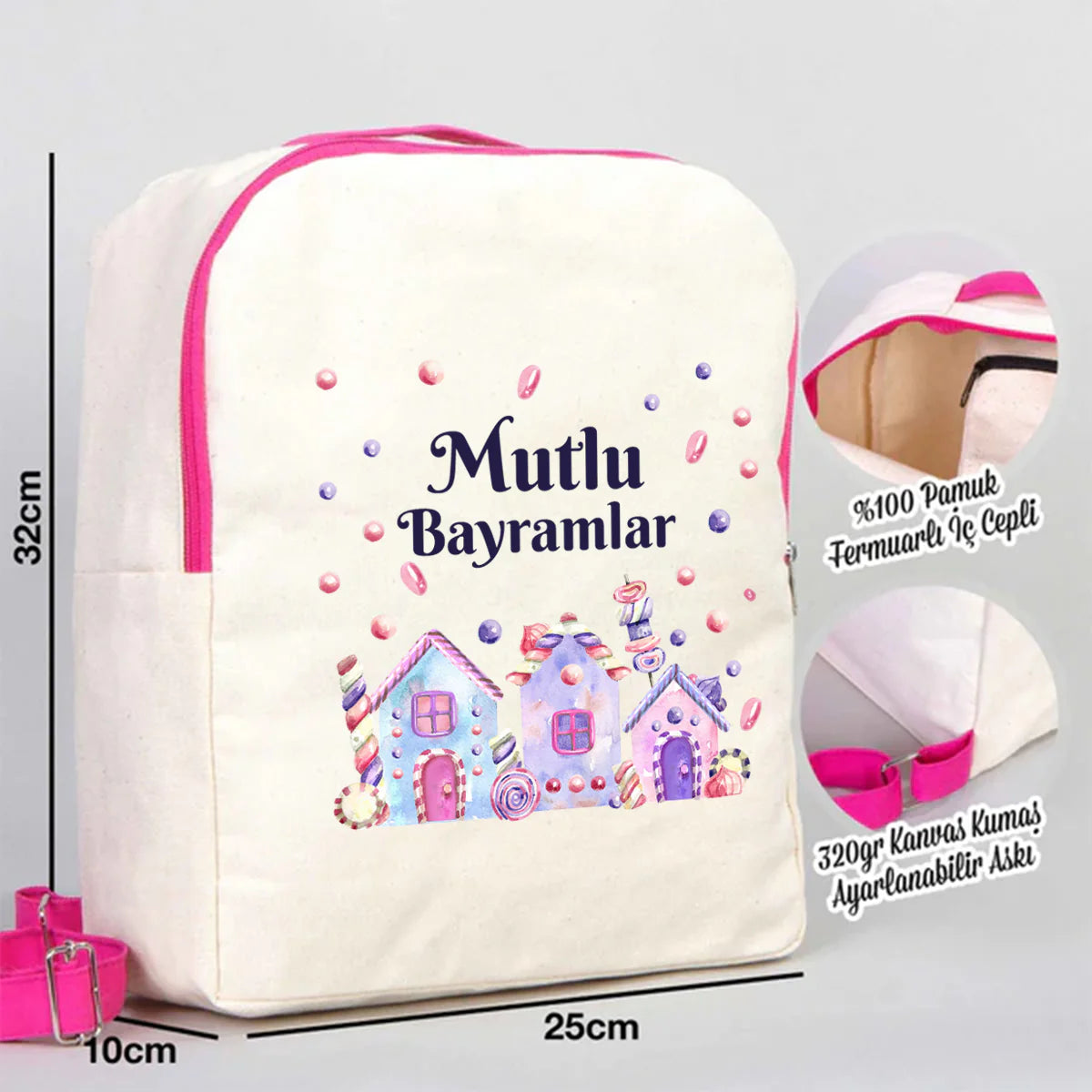 25x32x10 cm Fuşya Renk VIP Kanvas Sırt Modeli - Bayram Çantası - detay görünüm