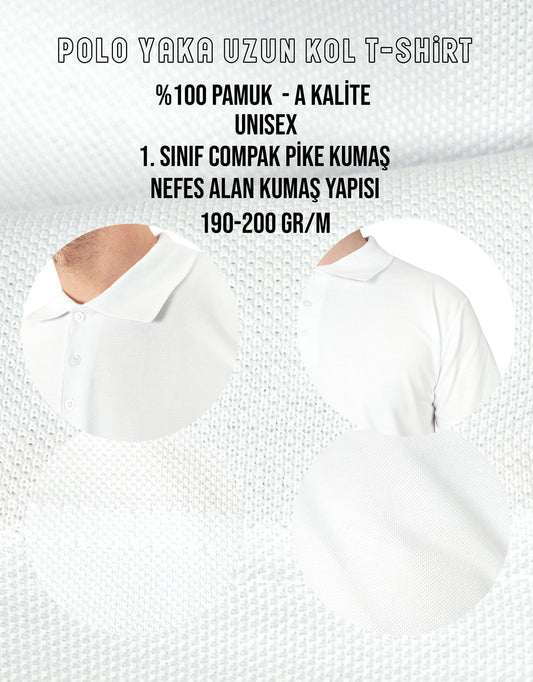 Polo Yaka Uzun Kol Beyaz Tişört