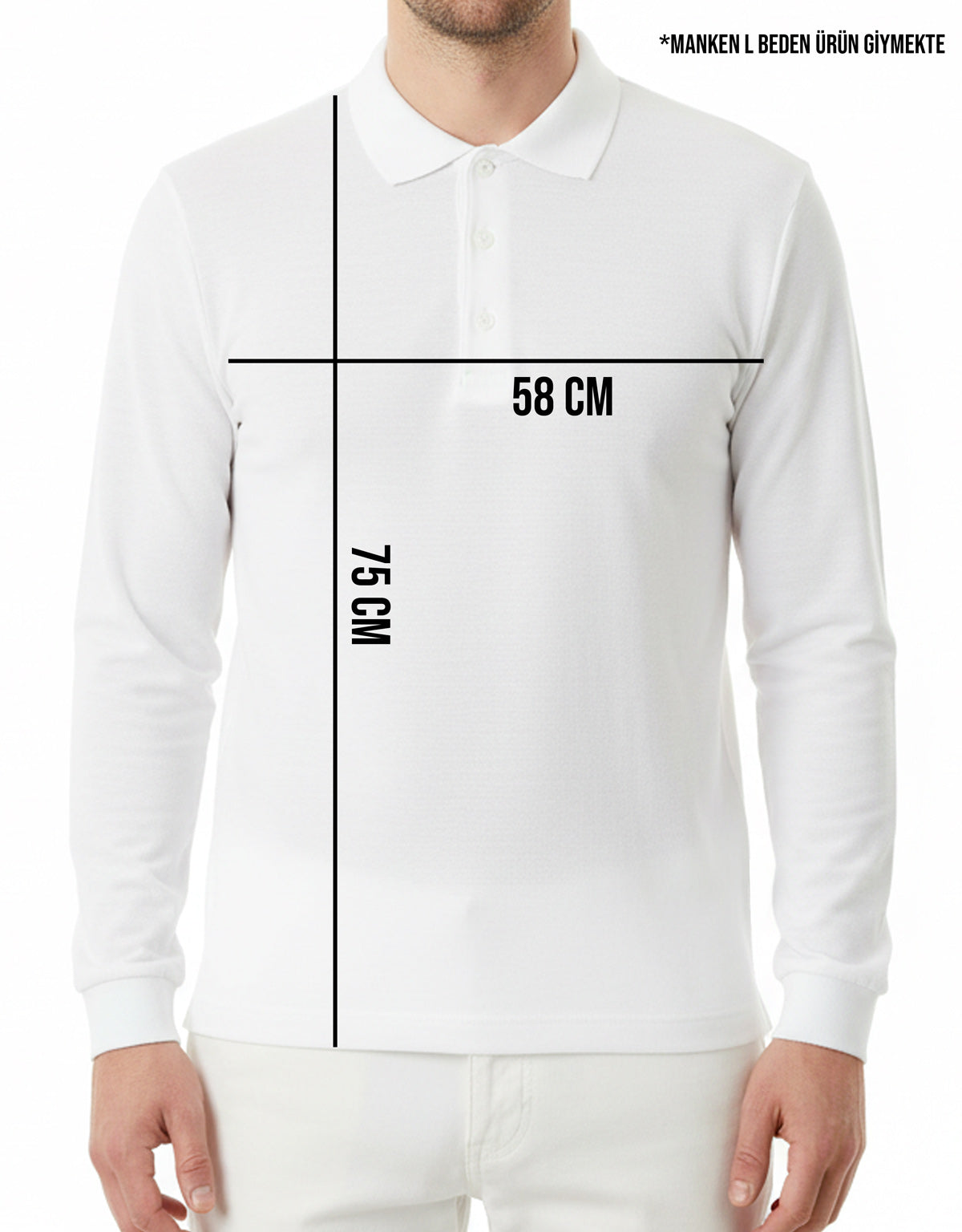 Polo Yaka Uzun Kol Beyaz Tişört