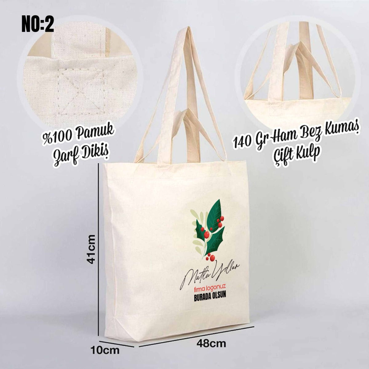 Bez Alışveriş Çantası 48x41x10cm Yılbaşı Baskılı (Özelleştirilebilir) - istecanta.com