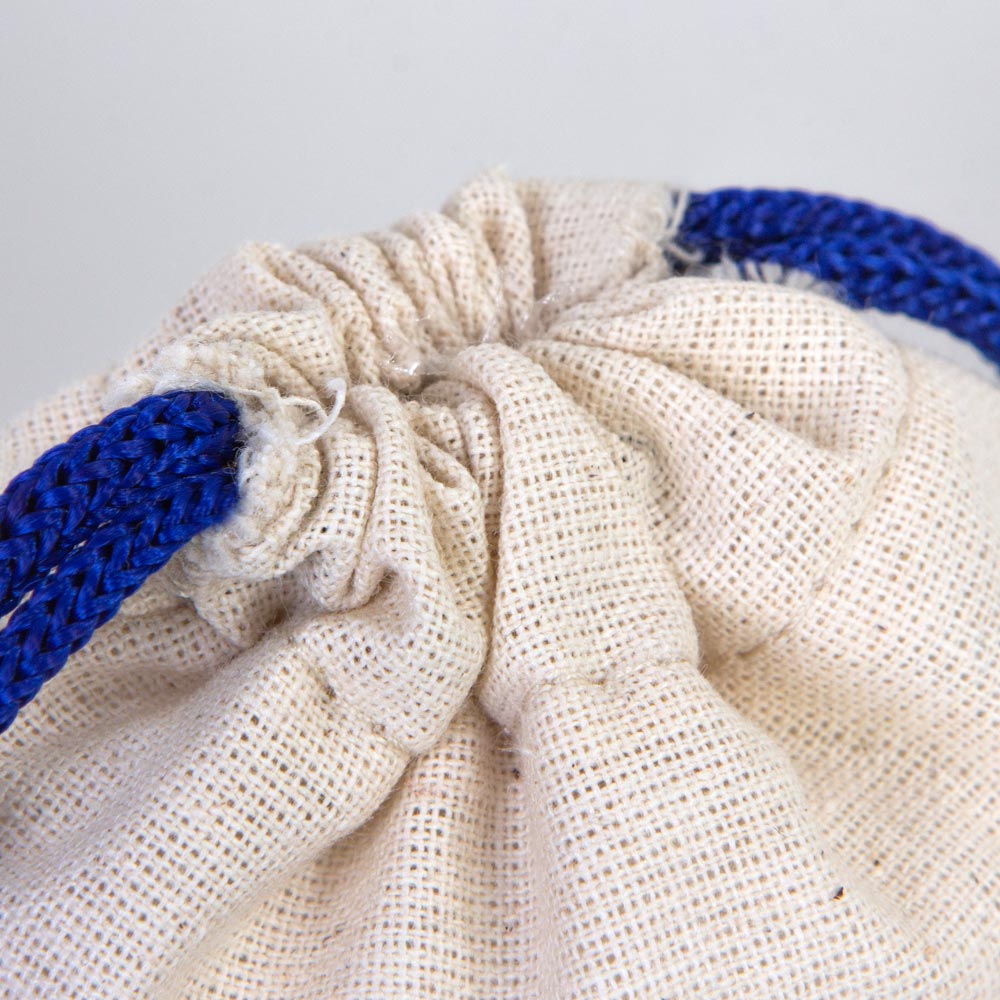 Karne Günü Hatıra Kesesi – Saks Mavi Büzgülü Pamuk 10×13 cm (Özelleştirilebilir)