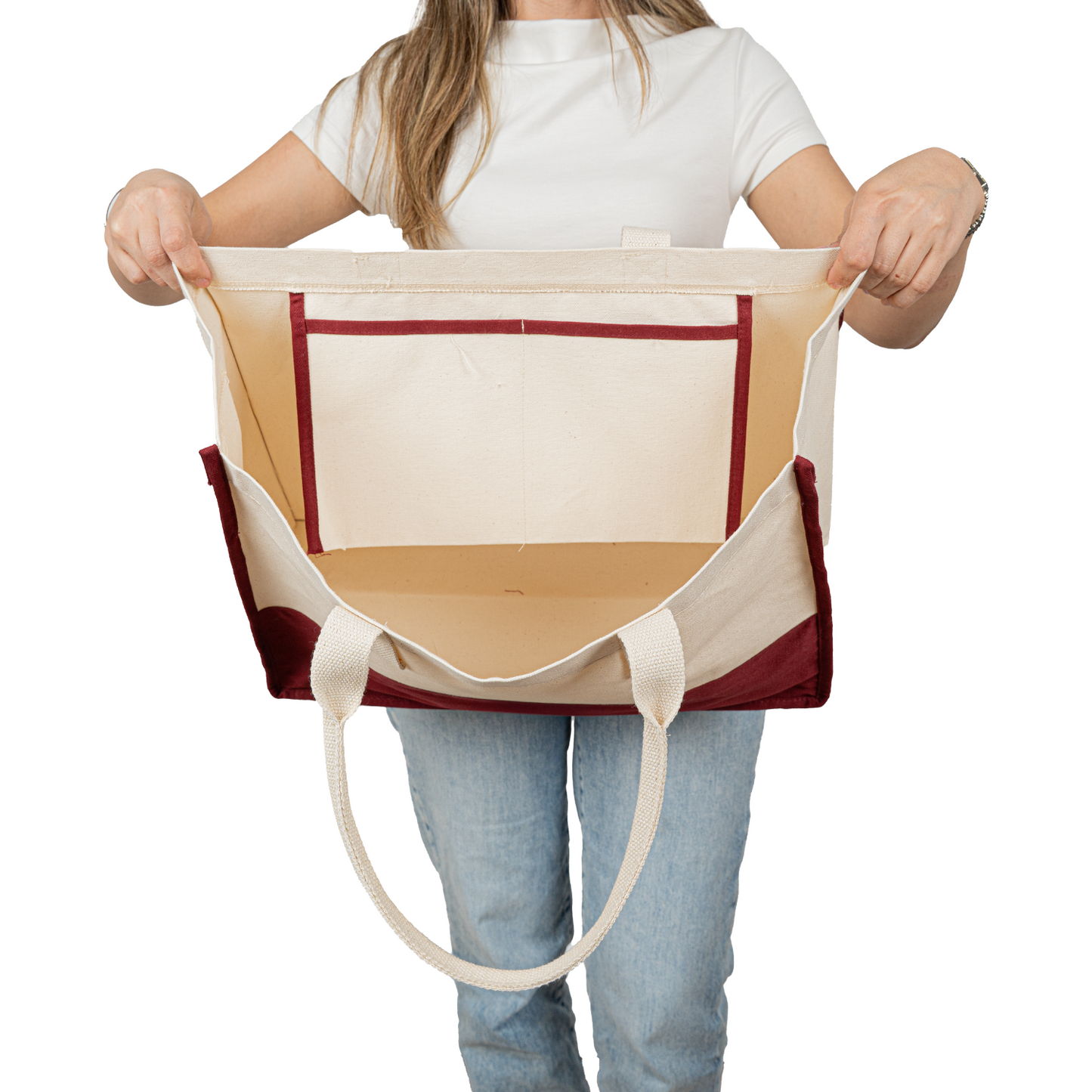 Elite Kanvas Bez Çanta – Plaj ve Market İçin Büyük Boy, 390gr Kalın Kumaş, 45x35x19 cm, Bordo (Özelleştirilebilir)