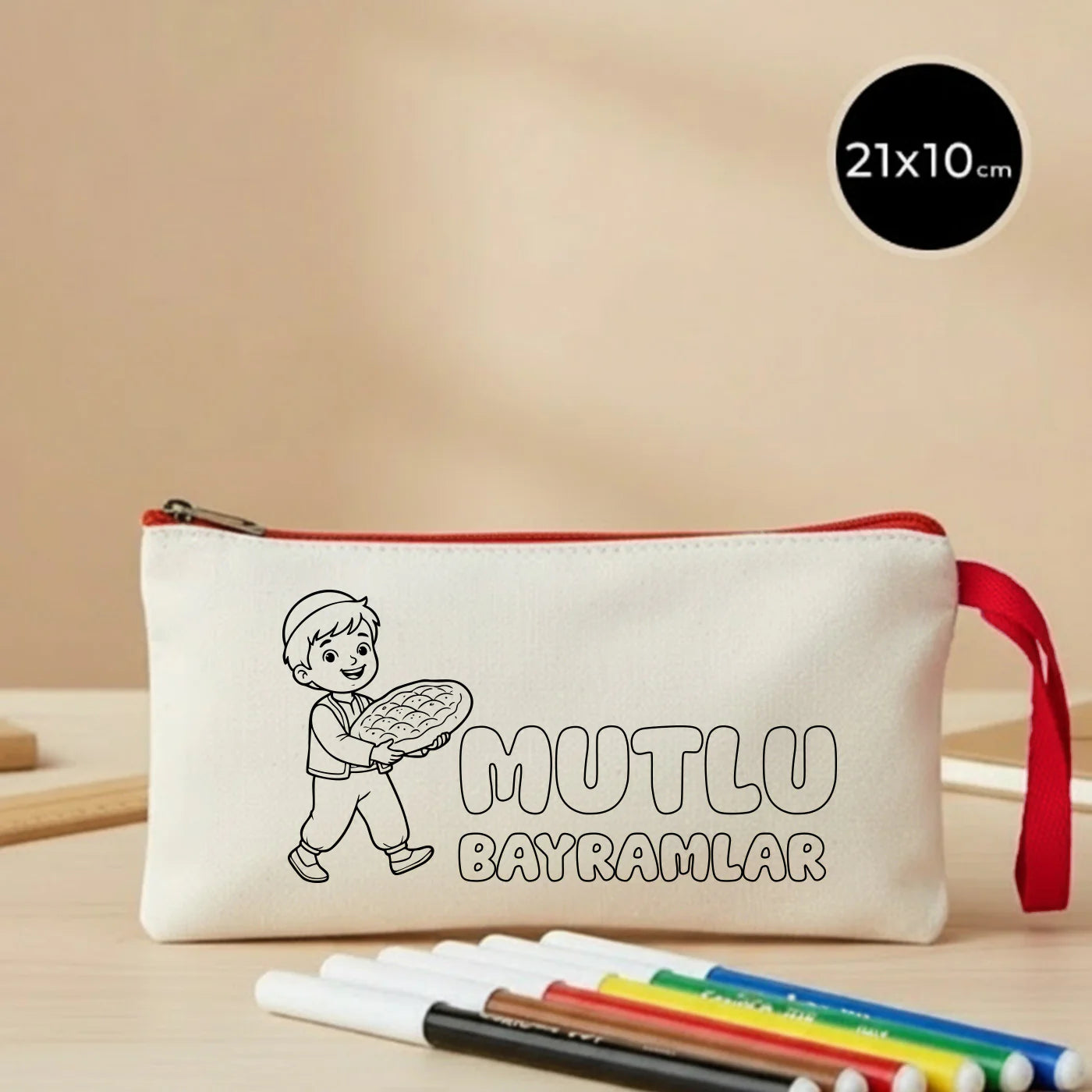 Boyanabilir 21x10 cm Kırmızı Fermuarlı Kalemlik Çanta - Bayram Çantası