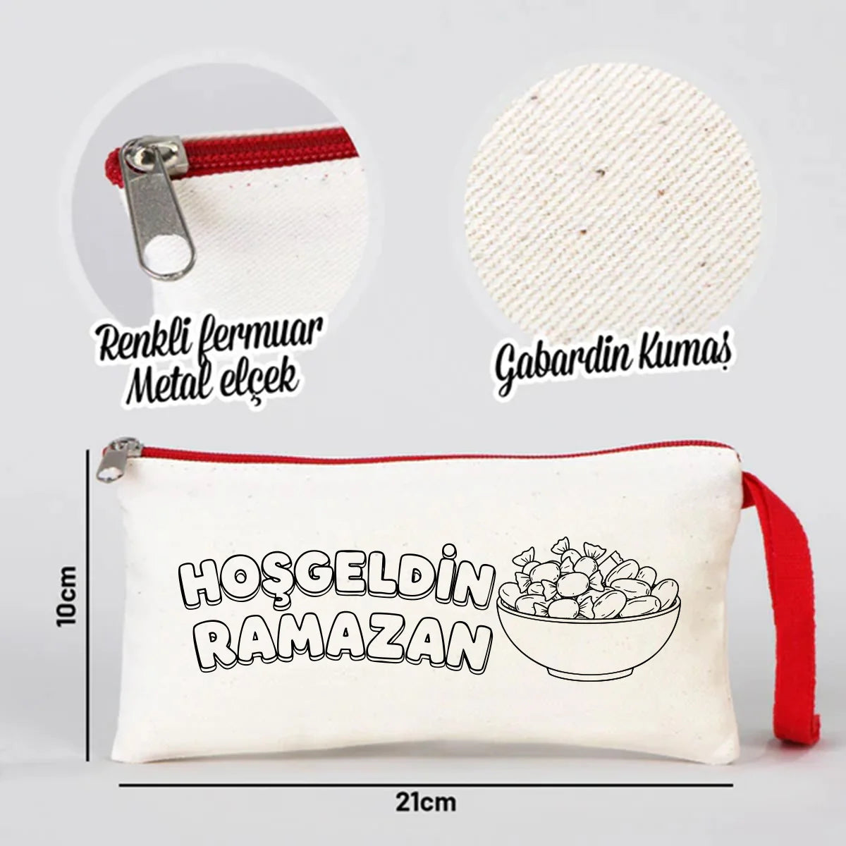 Boyanabilir 21x10 cm Kırmızı Fermuarlı Kalemlik Çanta - Bayram Çantası - detay görünüm