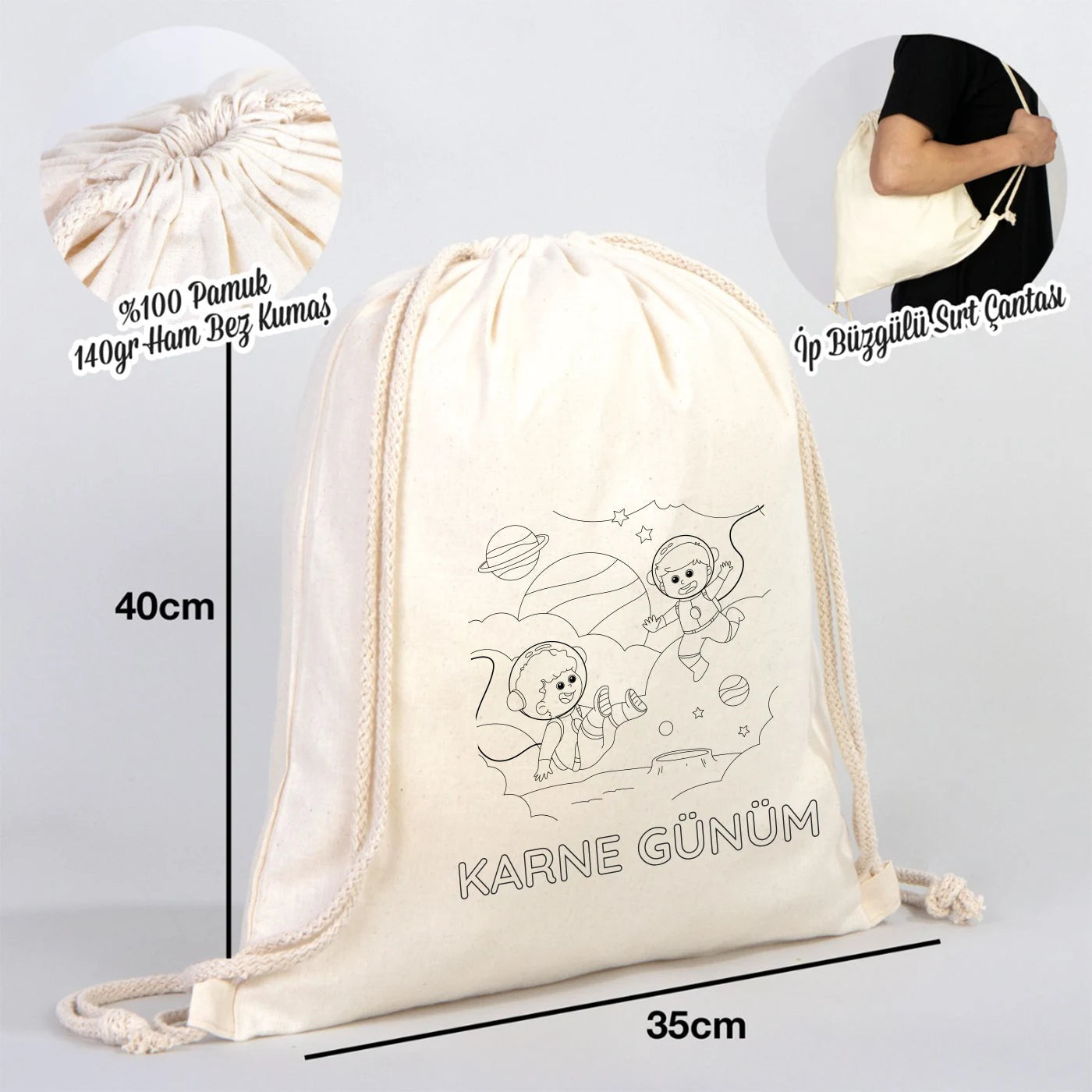 Karne Günü Temalı Boyanabilir Büzgülü Sırt Çantası – 35x40 cm