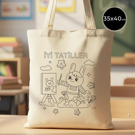 35×40 cm naturel kanvas çantanın ön yüzünde, ürün grubuna ait 9 farklı desen seçeneğinden biri bulunur.