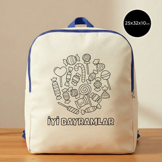 Boyanabilir 25x32x10 cm Saks Mavi Renk VIP Kanvas Sırt Modeli - Bayram Çantası