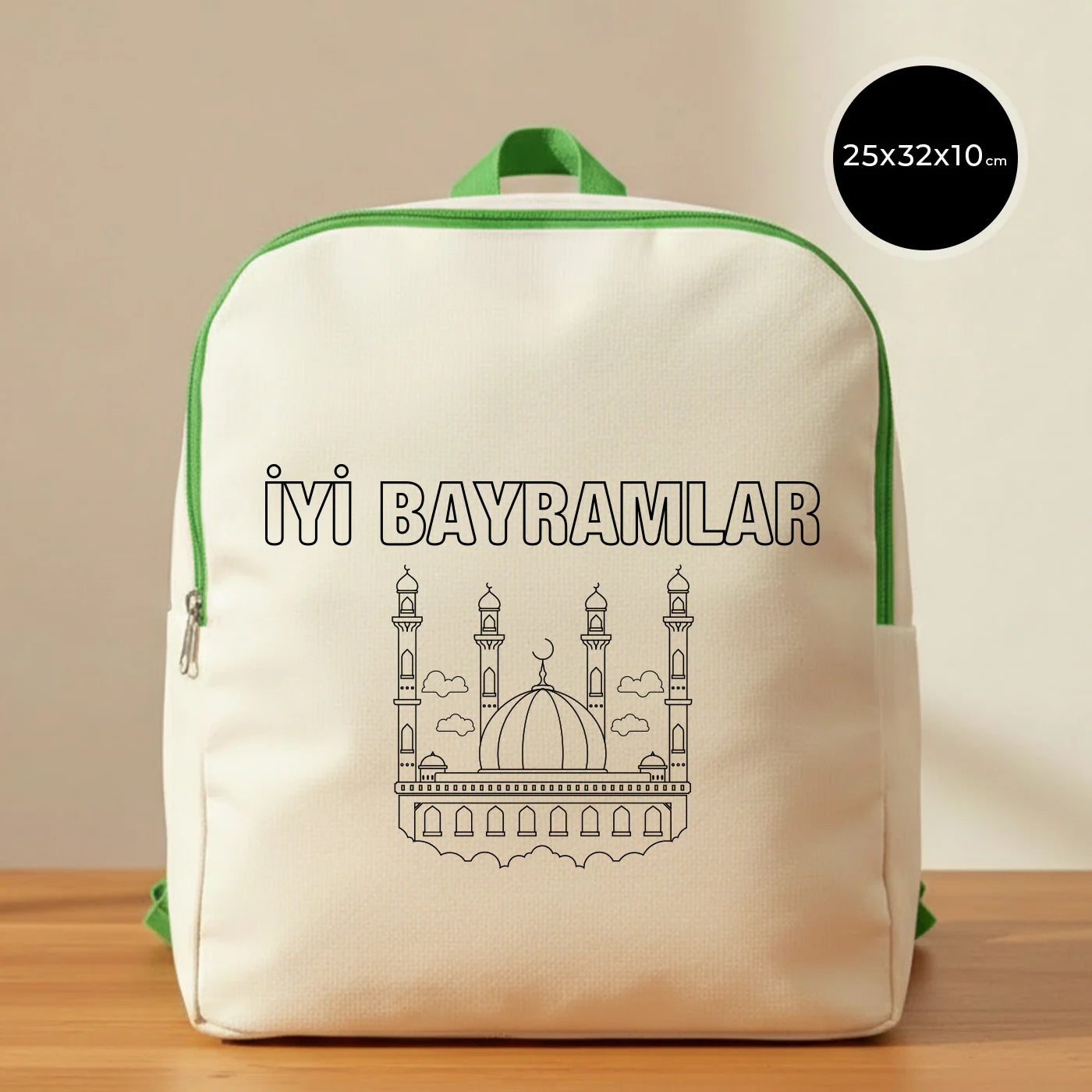 Boyanabilir 25x32x10 cm Yeşil Renk VIP Kanvas Sırt Modeli - Bayram Çantası