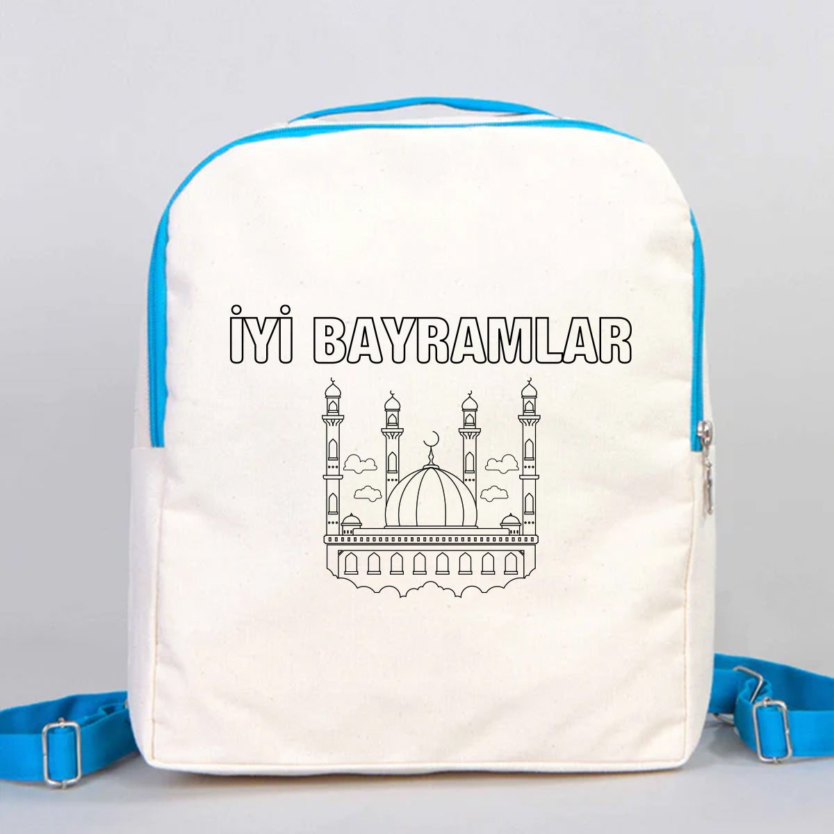 Boyanabilir 25x32x10 cm Turkuaz Renk VIP Kanvas Sırt Modeli - Bayram Çantası - yakın çekim