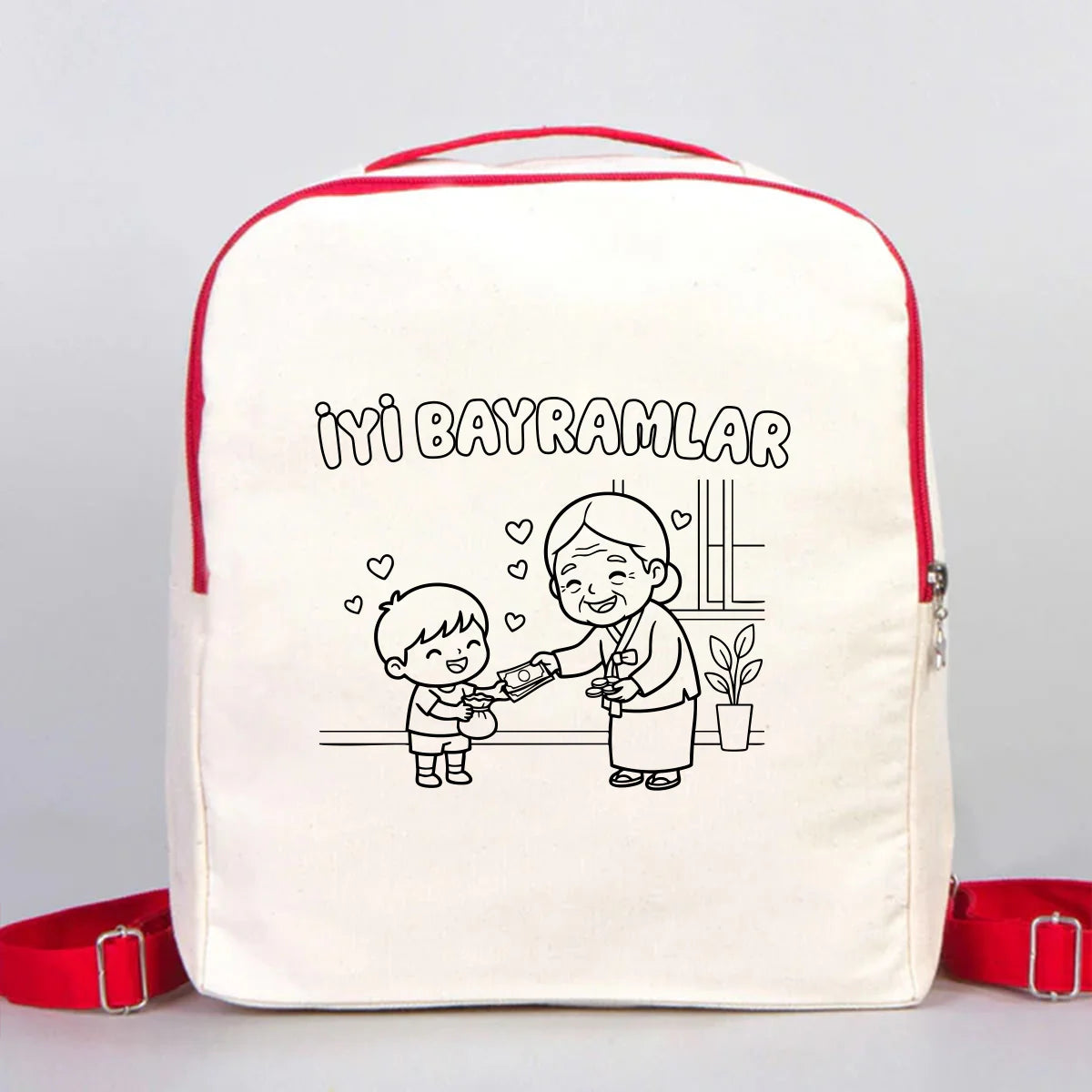 Boyanabilir 25x32x10 cm Kırmızı Renk VIP Kanvas Sırt Modeli - Bayram Çantası - farklı açı