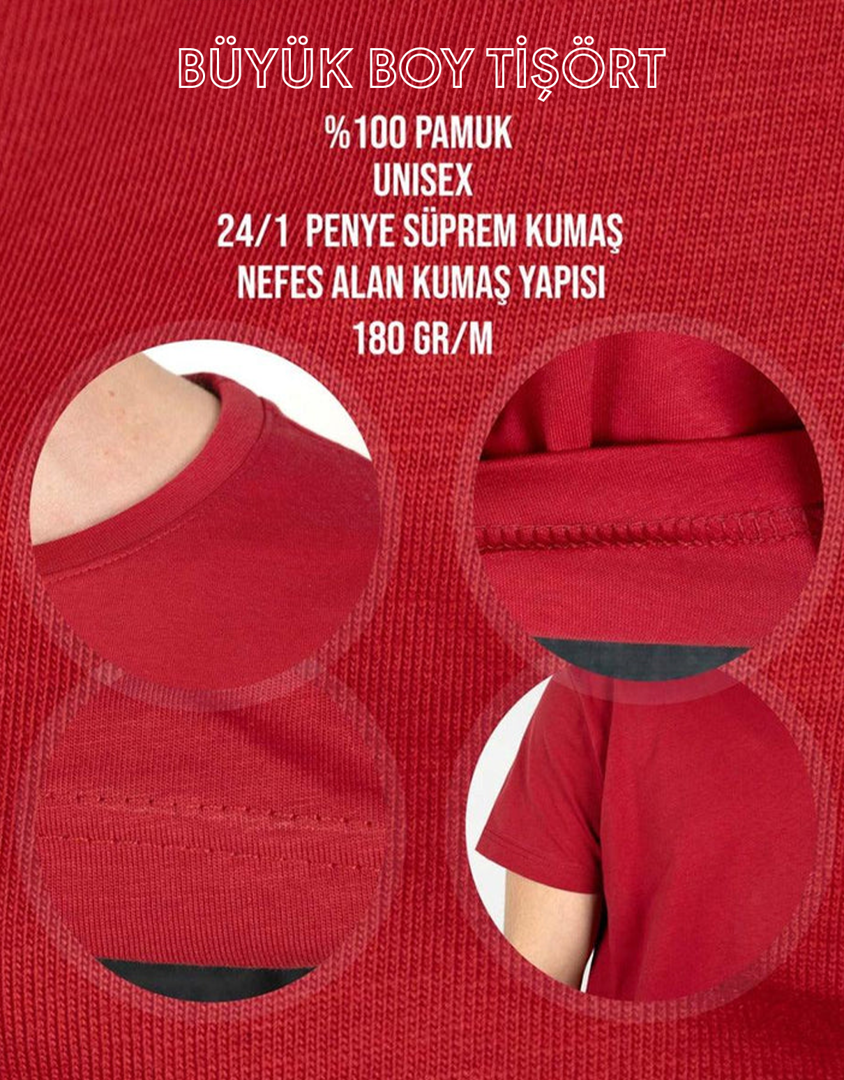 Toptan Büyük Boy Tişört - Kırmızı