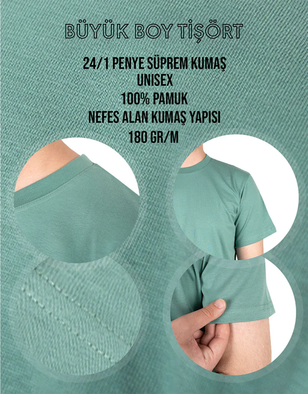 Toptan Büyük Boy Tişört -  Mint Yeşil (Özelleştirilebilir)