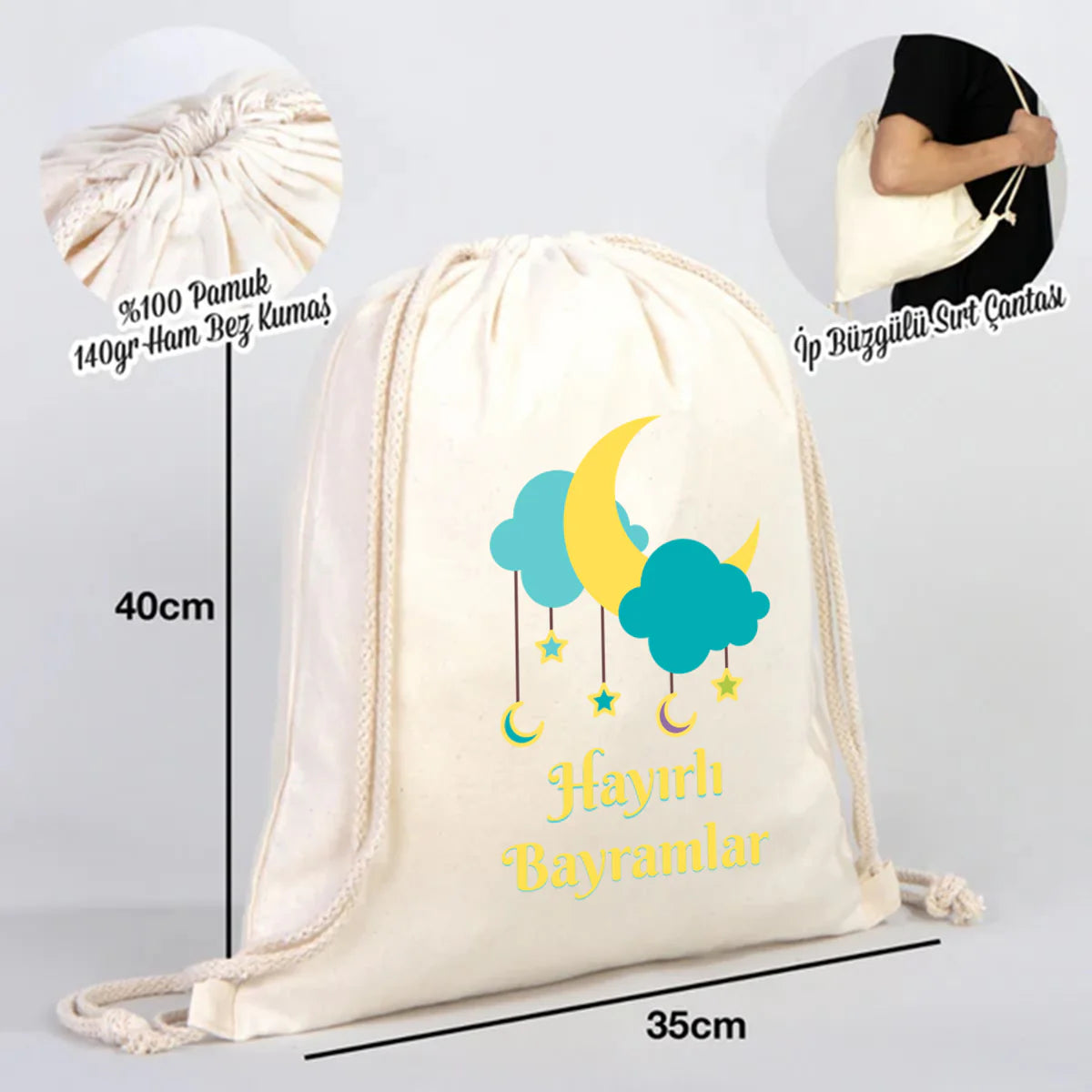 Büzgülü Sırt Modeli Hediyelik Günlük Kullanım 35x40 cm - Bayram Çantası - detay görünüm
