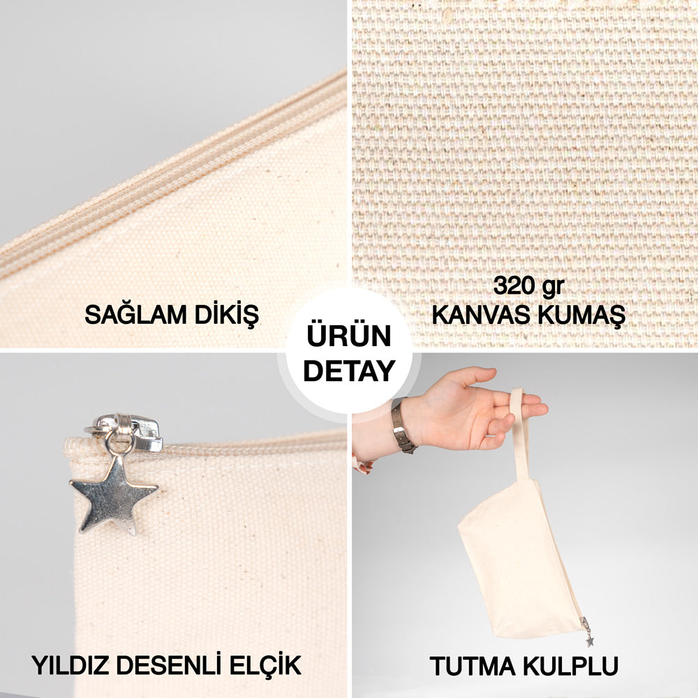 Kadınlar Günü Hediyesi - Logo Baskılı Kanvas Clutch - Körüklü 30x18x7 cm - istecanta.com