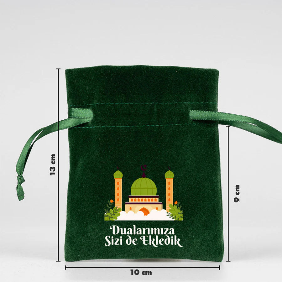 Hac ve Umre Hediyelik Kadife Gül Kese | 10x13 cm Kabe-i Muazzama’dan Selam ve... - yakın çekim
