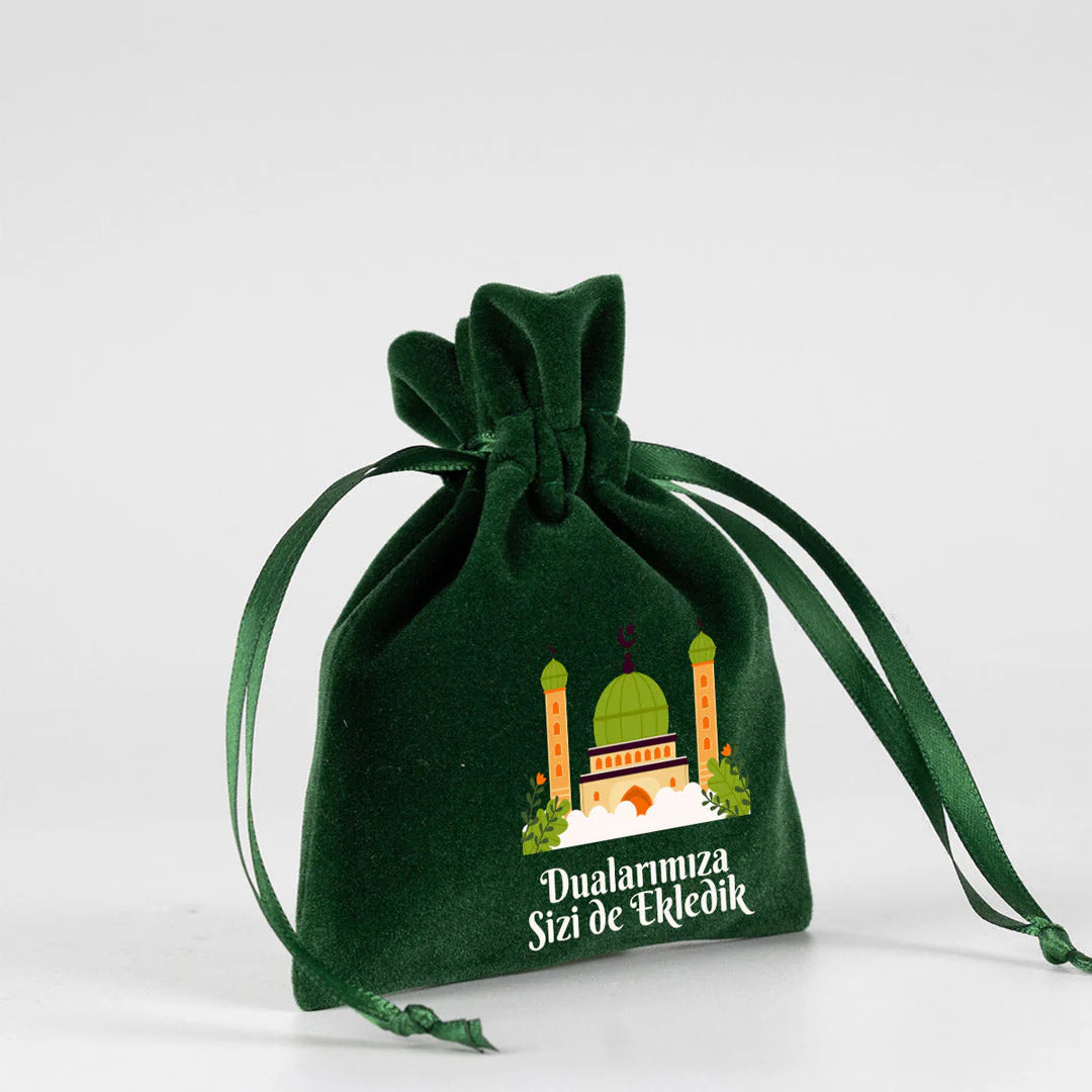 Hac ve Umre Hediyelik Kadife Gül Kese | 10x13 cm Kabe-i Muazzama’dan Selam ve... - kullanım örneği