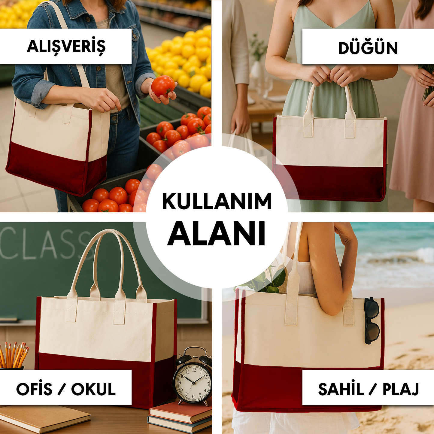 Elite Kanvas Bez Çanta, Plaj Çantası, Büyük Kapasiteli Alışveriş Çantası, 390gr, 45x35x19 cm (Özelleştirilebilir)