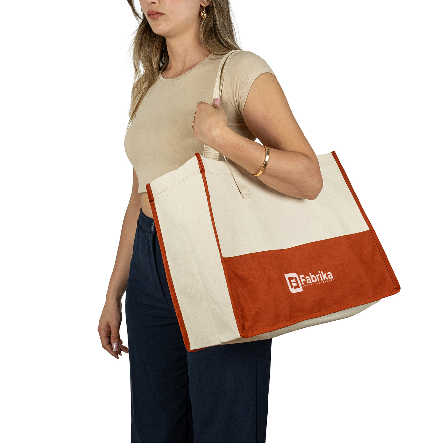 Elite Kanvas Alışveriş ve Plaj Çantası – 390gr Dayanıklı Kumaş, 45x35x19 cm, Büyük Bez Çanta, Kiremit (Özelleştirilebilir)