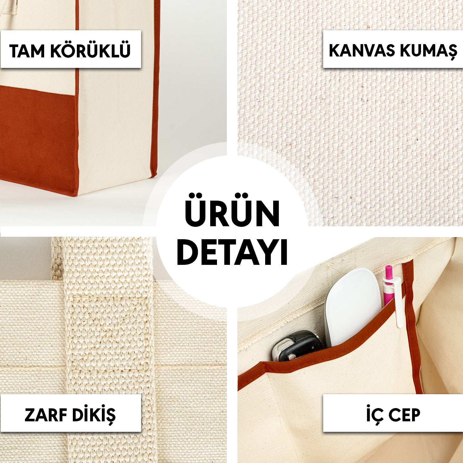 Elite Kanvas Alışveriş ve Plaj Çantası – 390gr Dayanıklı Kumaş, 45x35x19 cm, ... - detay görünüm