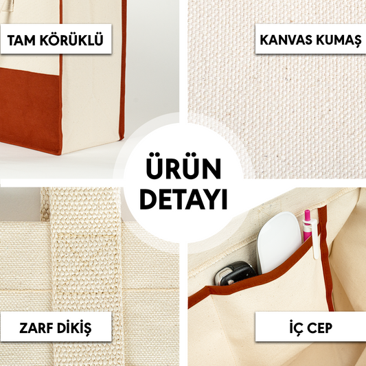 Elite Kanvas Alışveriş ve Plaj Çantası – 390gr Dayanıklı Kumaş, 45x35x19 cm, Büyük Bez Çanta - Kiremit