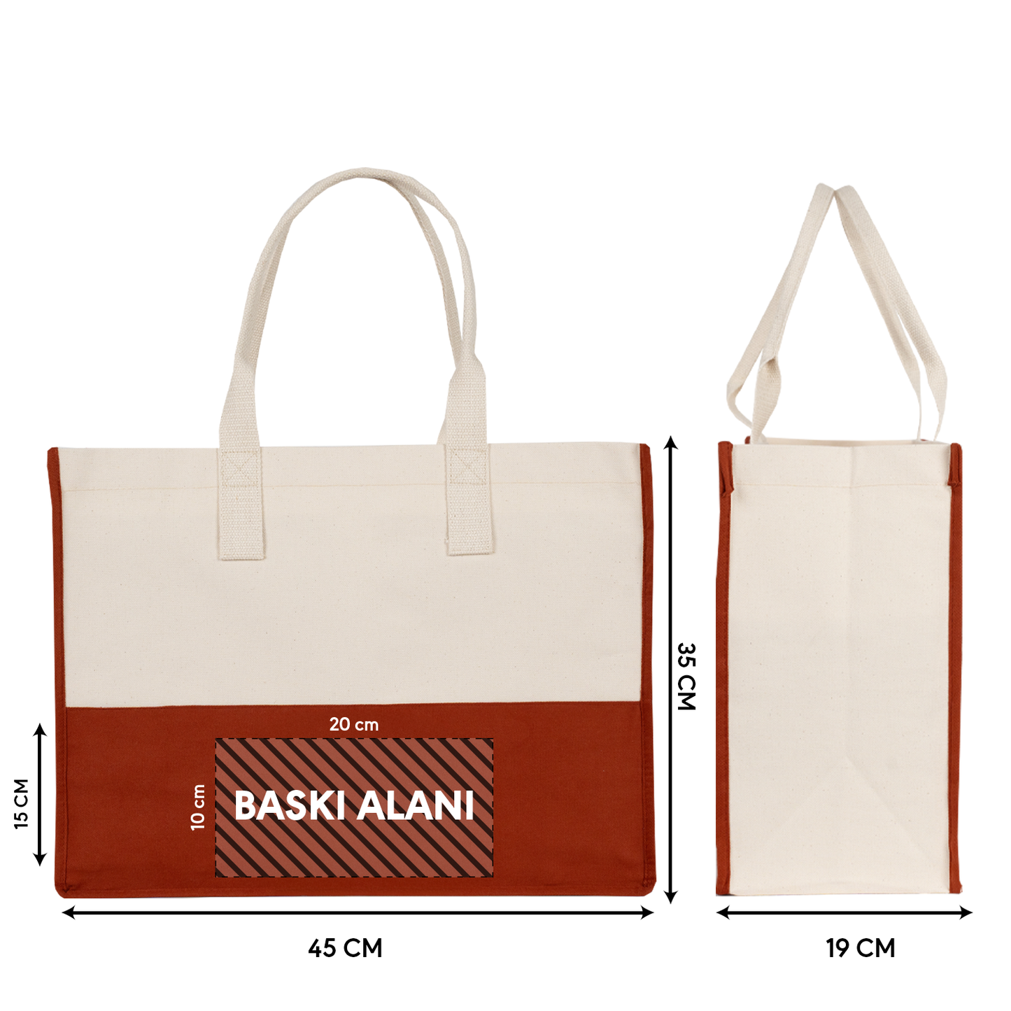 Elite Kanvas Alışveriş ve Plaj Çantası – 390gr Dayanıklı Kumaş, 45x35x19 cm, Büyük Bez Çanta, Kiremit (Özelleştirilebilir)