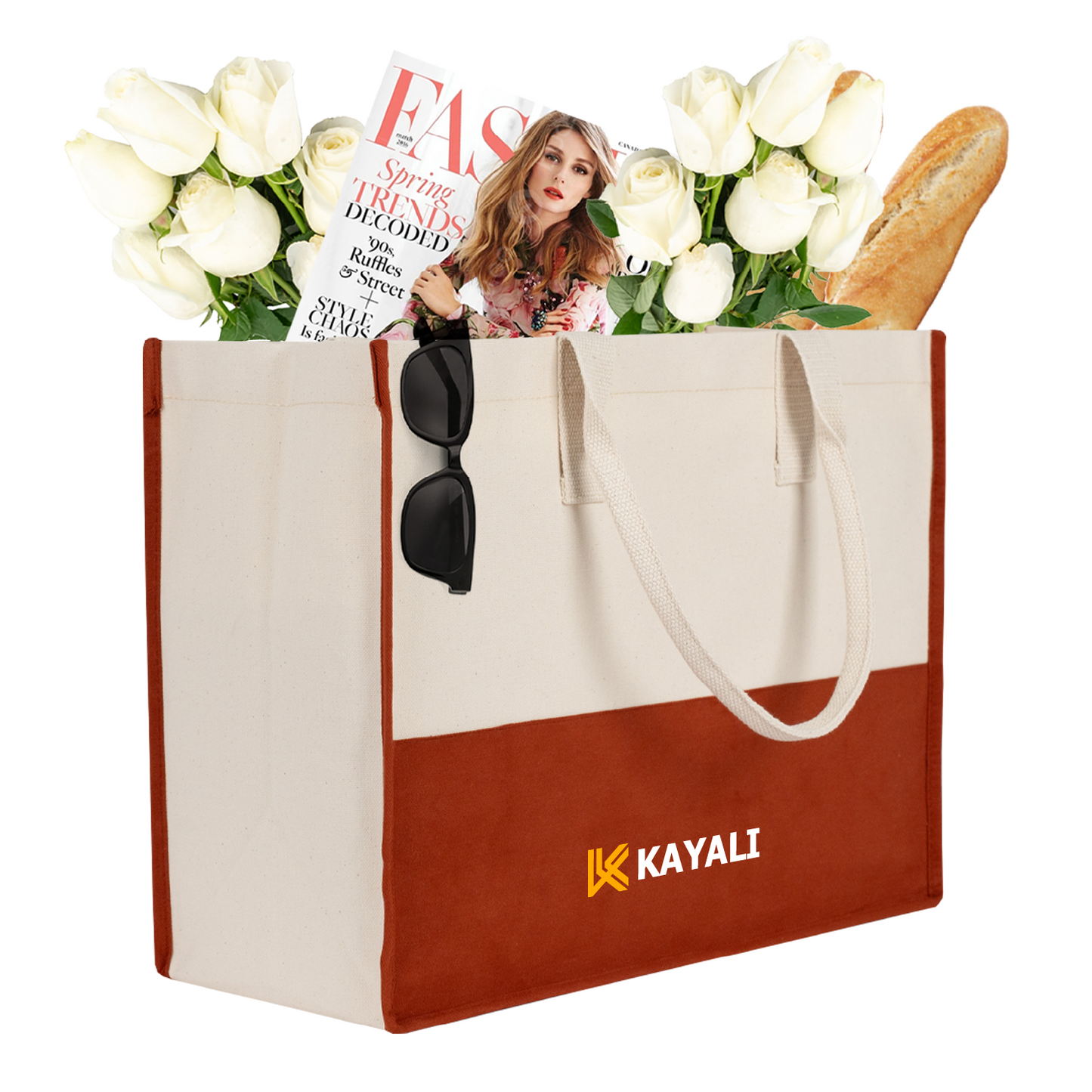 Elite Kanvas Alışveriş ve Plaj Çantası – 390gr Dayanıklı Kumaş, 45x35x19 cm, Büyük Bez Çanta, Kiremit (Özelleştirilebilir)