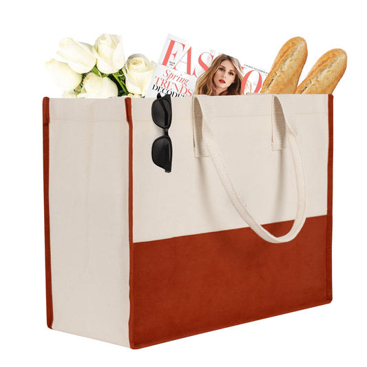 Elite Kanvas Alışveriş ve Plaj Çantası – 390gr Dayanıklı Kumaş, 45x35x19 cm, Büyük Bez Çanta - Kiremit