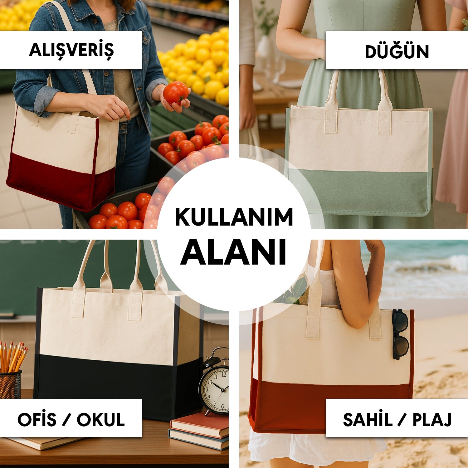 Elite Kanvas Alışveriş ve Plaj Çantası – 390gr Dayanıklı Kumaş, 45x35x19 cm, ... - görsel 6