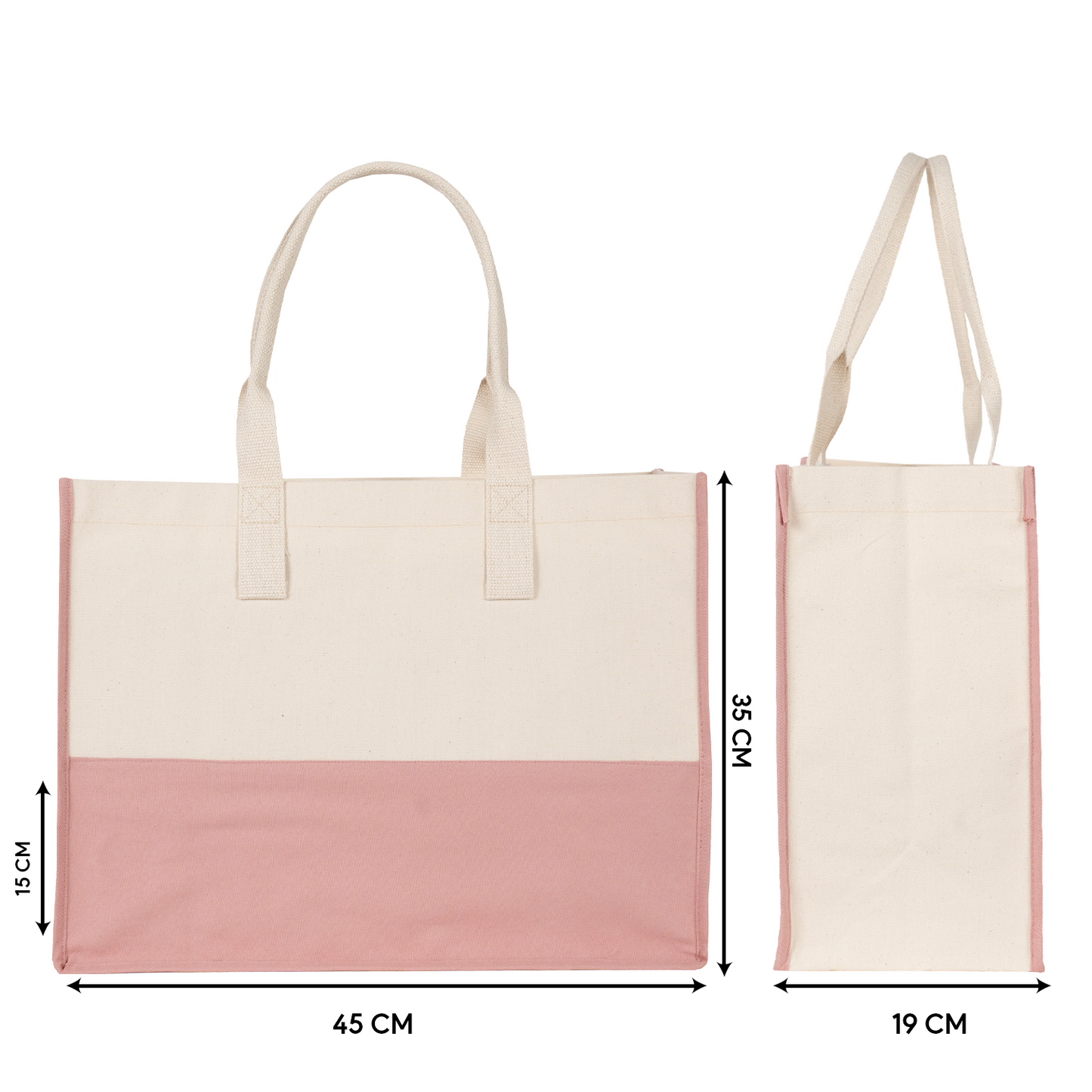 Elite Kanvas Plaj Çantası – Büyük Kapasiteli Alışveriş Çantası, 390gr, 45x35x19 cm - Pudra