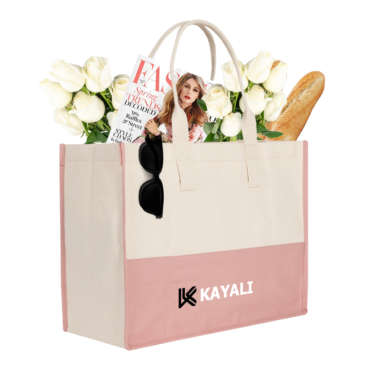 Elite Kanvas Plaj Çantası – Büyük Kapasiteli Alışveriş Çantası, 390gr, 45x35x19 cm, Pudra (Özelleştirilebilir)