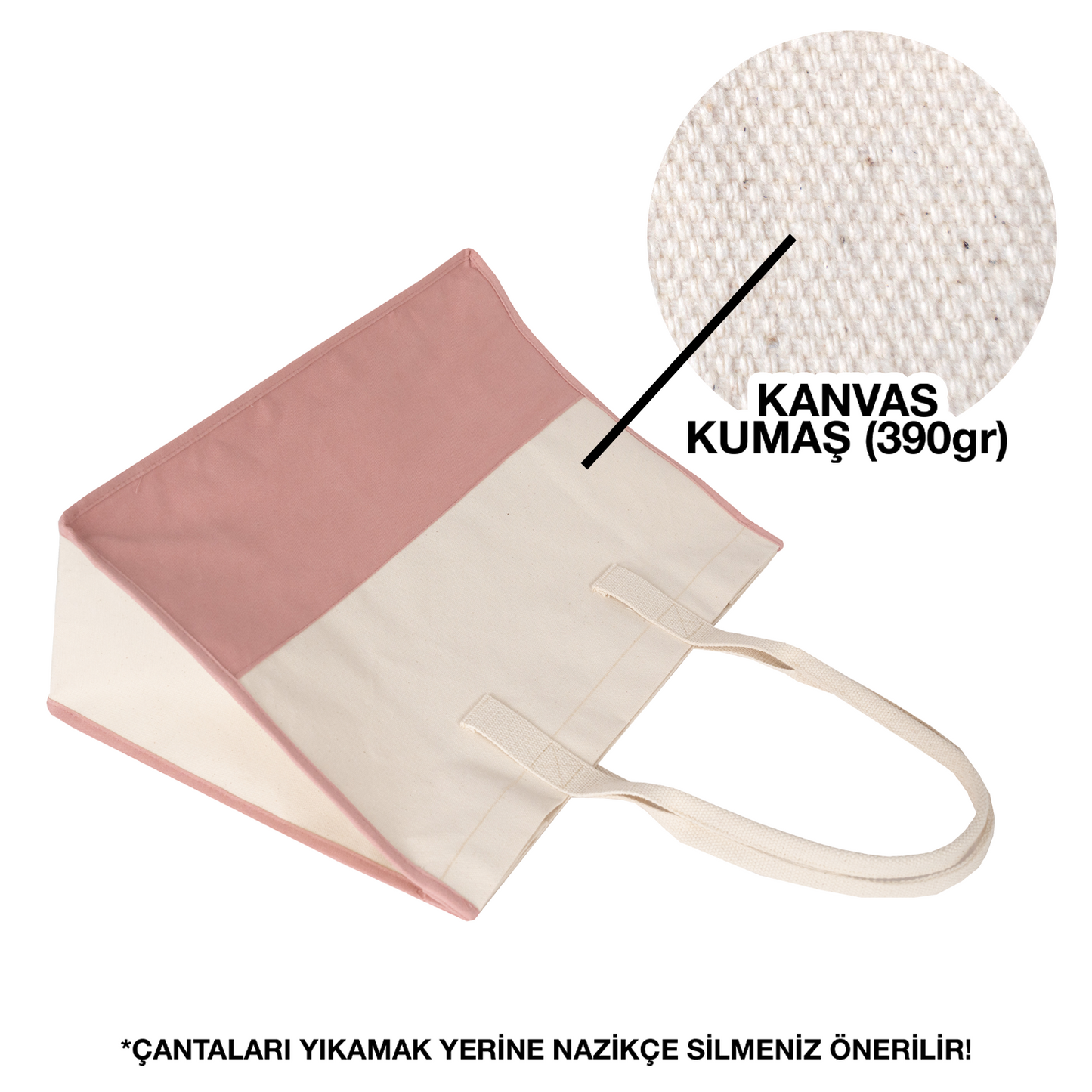Elite Kanvas Plaj Çantası – Büyük Kapasiteli Alışveriş Çantası, 390gr, 45x35x19 cm - Pudra