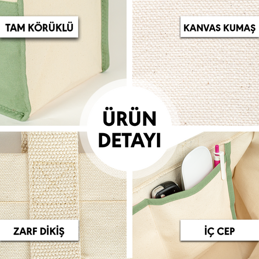 Elite Kanvas Plaj ve Alışveriş Çantası – Büyük Boy, 390gr, 45x35x19 cm, Kalın Bez Çanta, Mint Yeşili (Özelleştirilebilir)