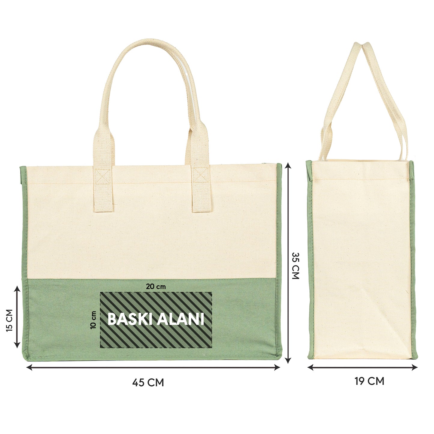 Elite Kanvas Plaj ve Alışveriş Çantası – Büyük Boy, 390gr, 45x35x19 cm, Kalın Bez Çanta, Mint Yeşili (Özelleştirilebilir)