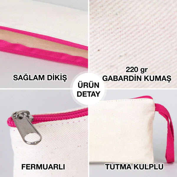Boyanabilir 21x10 cm Fuşya Fermuarlı Bez Kese - Bayram Harçlık Cüzdanı - görsel 6