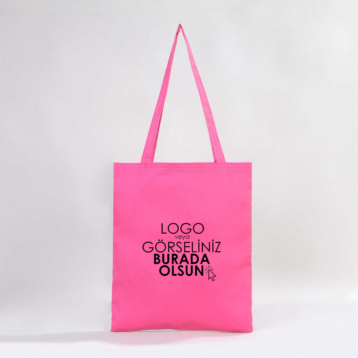 35×40 cm pembe tote çanta; pembe fermuarlı; ön yüzünde 18 farklı tasarım seçeneği bulunur.