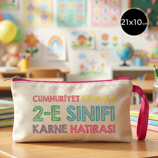 Karne Günü Baskılı Bez Kalemlik – Fuşya Fermuarlı