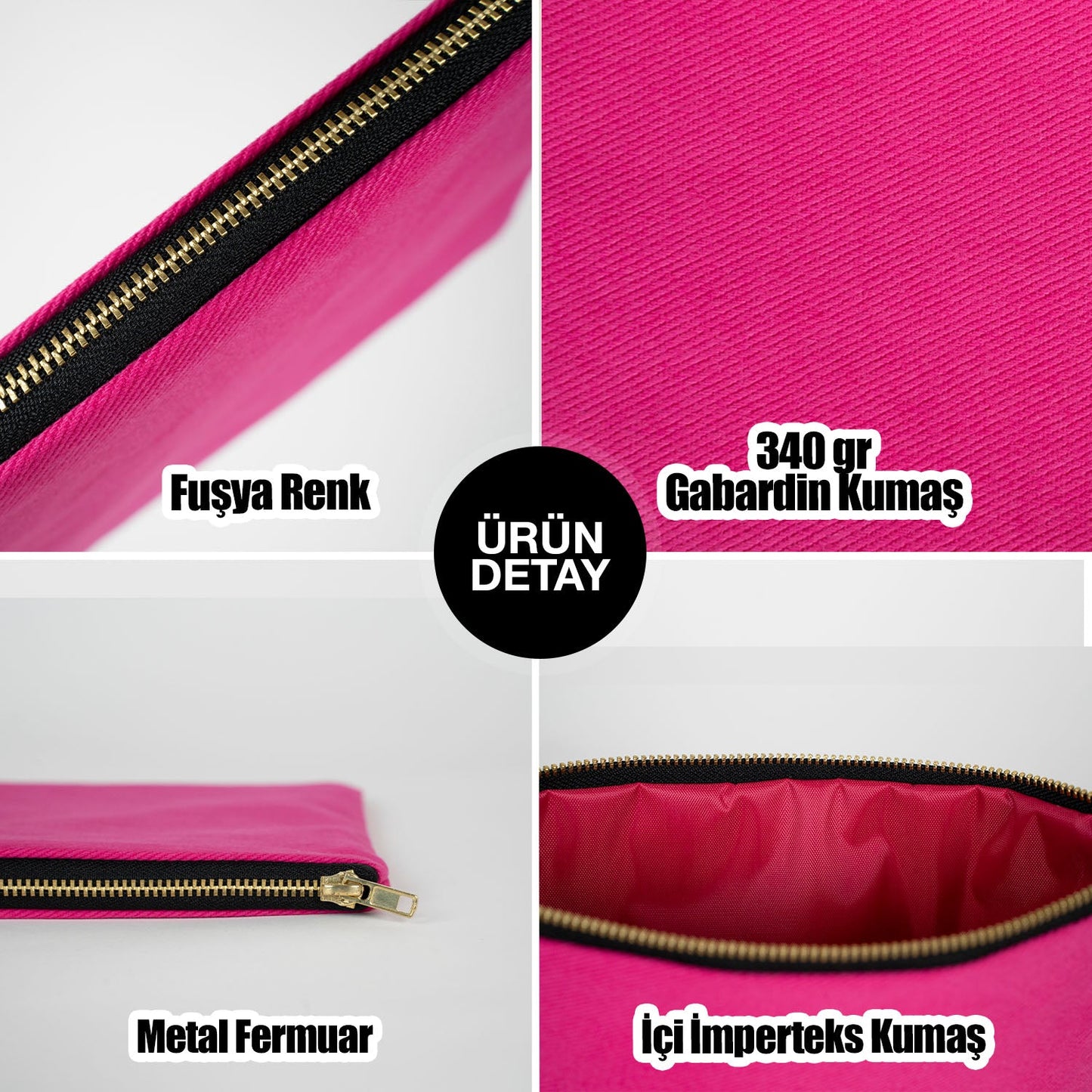 Prime Clutch - Metal Fermuar Çanta (25x18) Fuşya