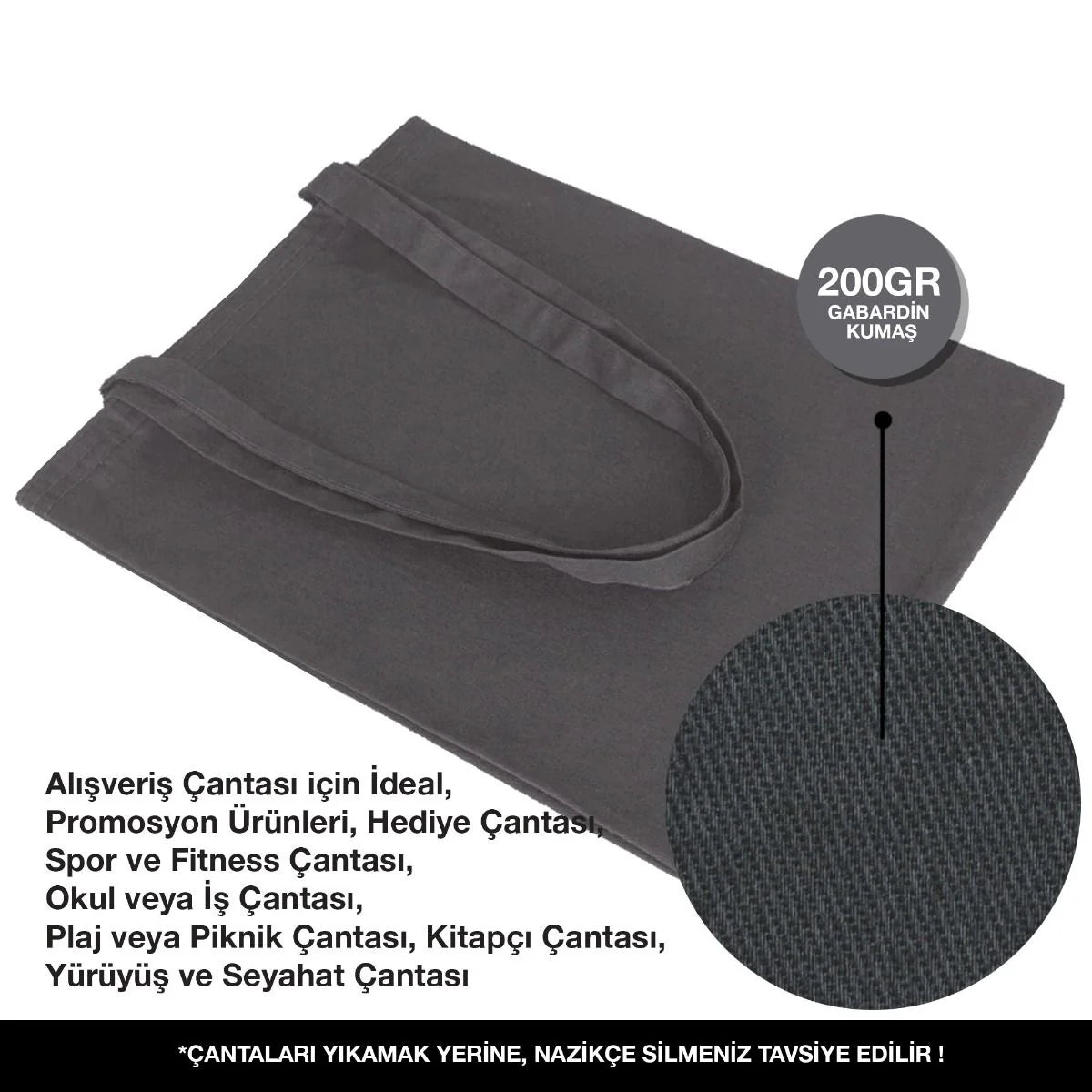 35x40 cm Antrasit Gabardin Bez Çanta - Kadınlar Günü - görsel 9