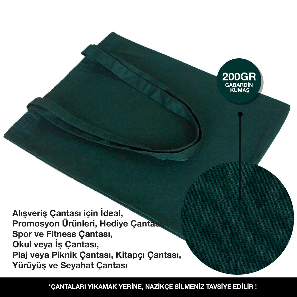 35×40 cm yeşil renkli kumaş tote çanta, ön yüzünde karne ve tatil temalı renkli baskı bulunan model.