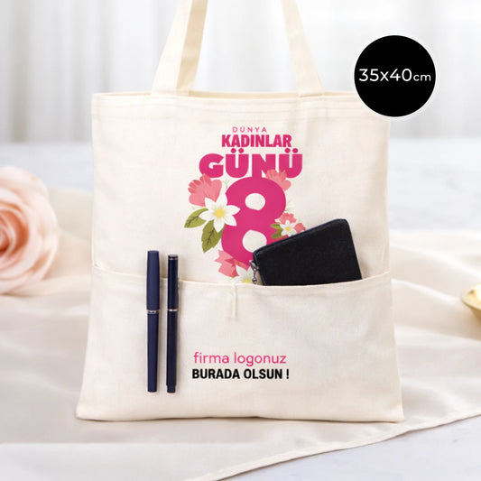 Kadınlar Günü Gabardin Bez Çanta - Cepli