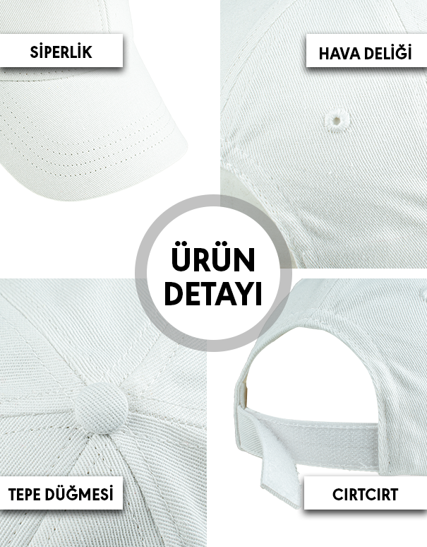 1. Kalite Gabardin Pamuklu Şapka - Beyaz