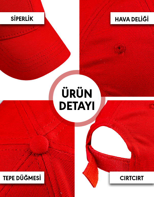 1. Kalite Gabardin Pamuklu Şapka - Kırmızı (Özelleştirilebilir)